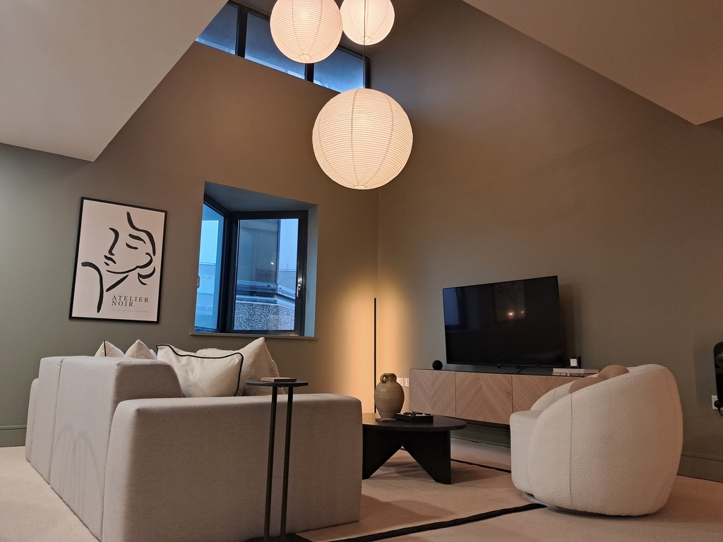 Finished open-plan living space after a full property refurbishment in Oxfordshire